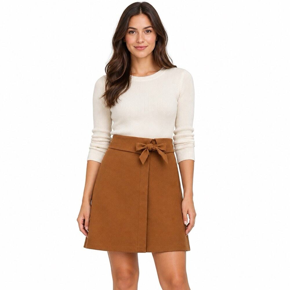 LOFT Womens Size 14 Brown Fold-Over Wrap & Tie Skirt Casual Knee Length Pockets